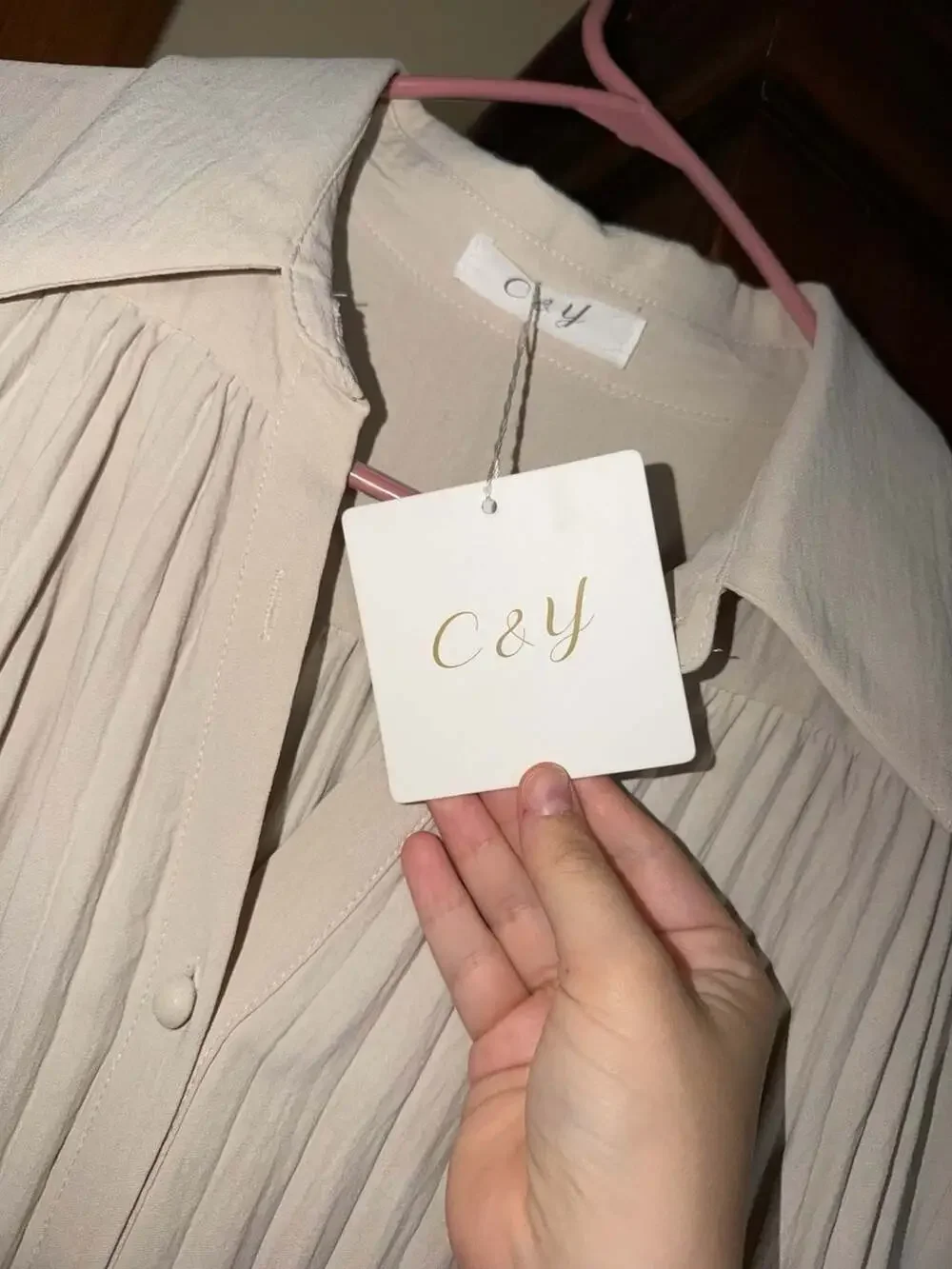 C&Y Long-Sleeve Pleated Button-Down Shirt Dress